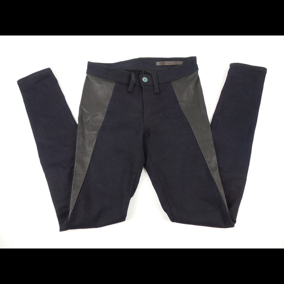 Rag & Bone Lamb Leather Trim Cotton Stretch Jeans - Picture 7 of 12